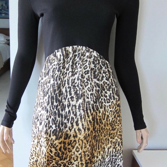 ZARA BLACK CONTRAST ANIMAL PRINT 70s DRESS - Picture 5 of 7